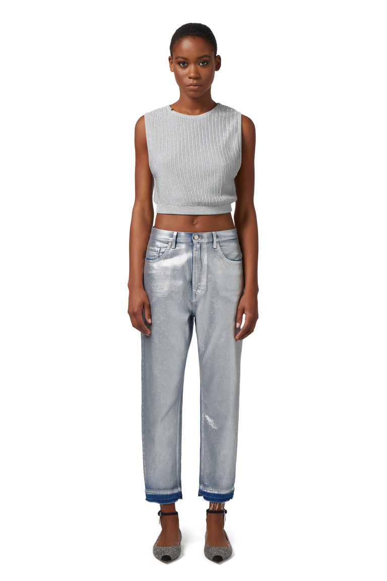 Laminated boyfriend jeans - Wide Jeans | Elisabetta Franchi® Outlet