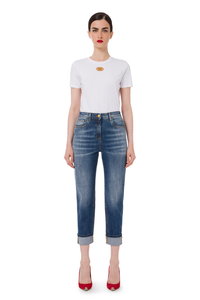 Straight leg jeans with turn-ups - Regular Jeans | Elisabetta Franchi® Outlet