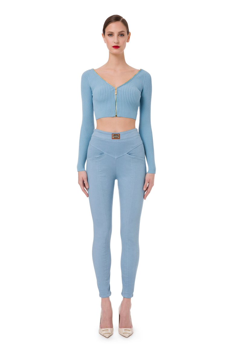 High waist jeggings with metal plaque - Skinny Jeans | Elisabetta Franchi® Outlet