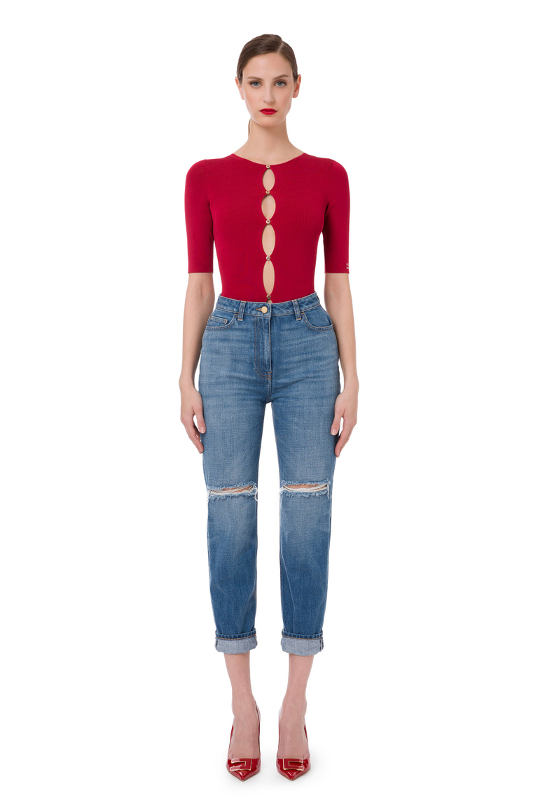 Jeans with ripped details - Regular Jeans | Elisabetta Franchi® Outlet
