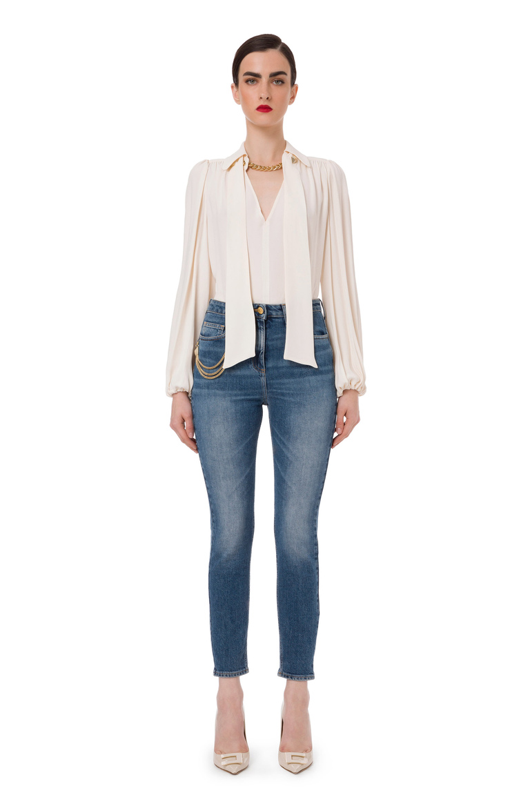 Super skinny jeans with chain charm - Denim | Elisabetta Franchi® Outlet