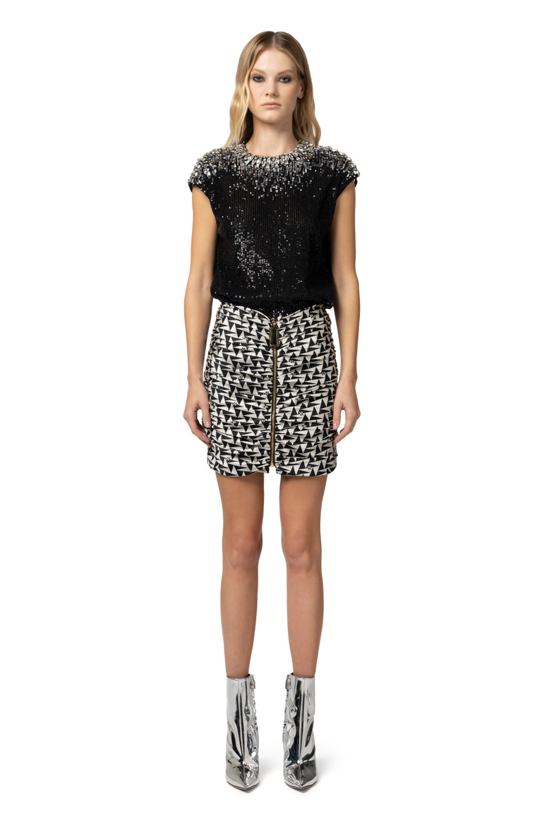 Top in embroidered tulle - Top | Elisabetta Franchi® Outlet