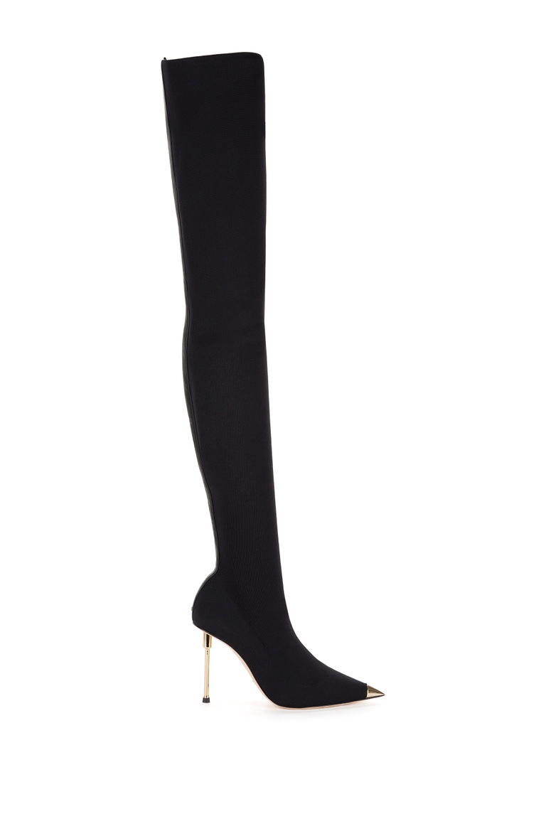 Over-the-knee boots with gold sculptured heel - Shoes | Elisabetta Franchi® Outlet