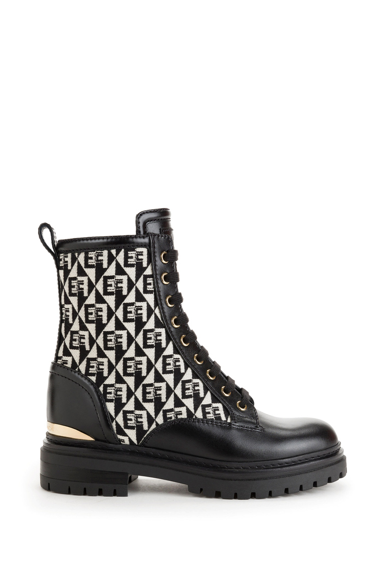 Biker boots in jacquard and leather with diamond pattern - Boots | Elisabetta Franchi® Outlet