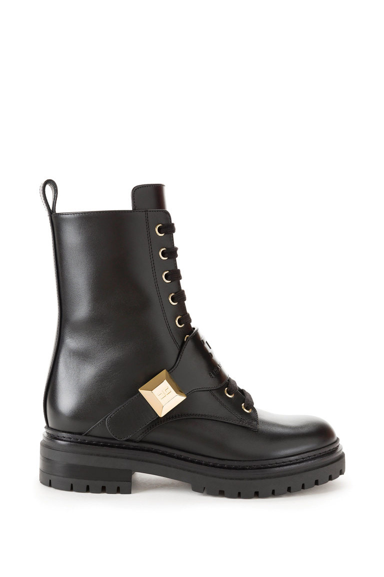 Biker boots in brushed calfskin with studded buckle - Boots | Elisabetta Franchi® Outlet