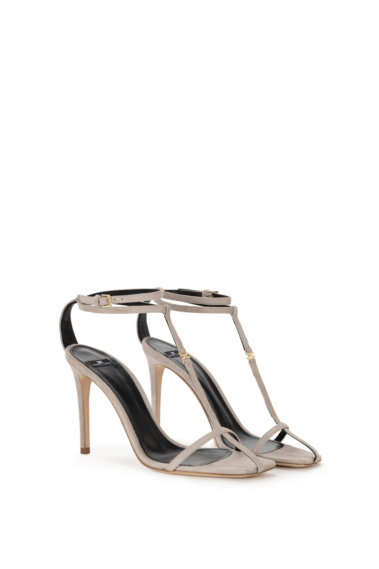 Suede sandals with t-bar - Shoes | Elisabetta Franchi® Outlet