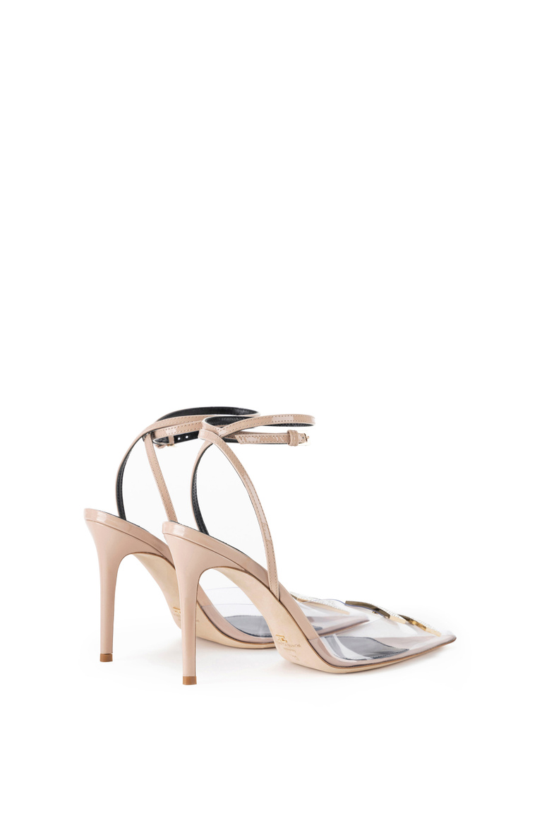 Patent leather and PVC slingback with rhinestone logo - Shoes | Elisabetta Franchi® Outlet