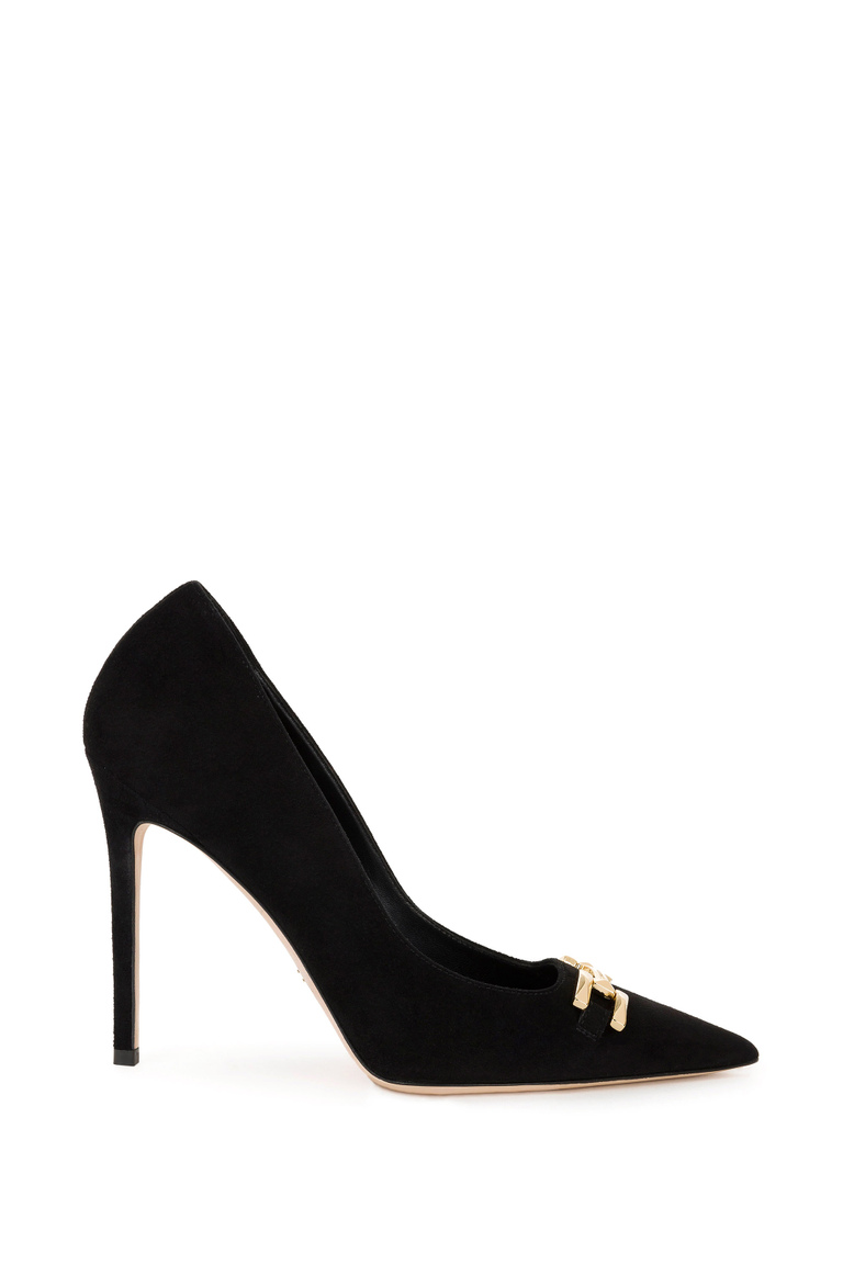 Suede leather pumps with faceted logo - Shoes | Elisabetta Franchi® Outlet