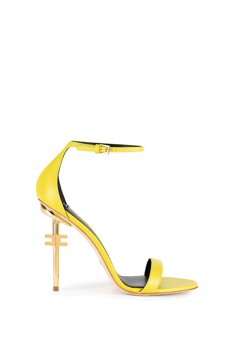 Leather sandals with logo heel - Sandal | Elisabetta Franchi® Outlet