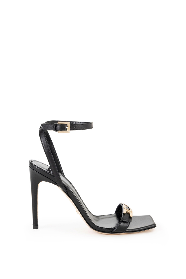 Leather sandals with logo plaque - Sandal | Elisabetta Franchi® Outlet