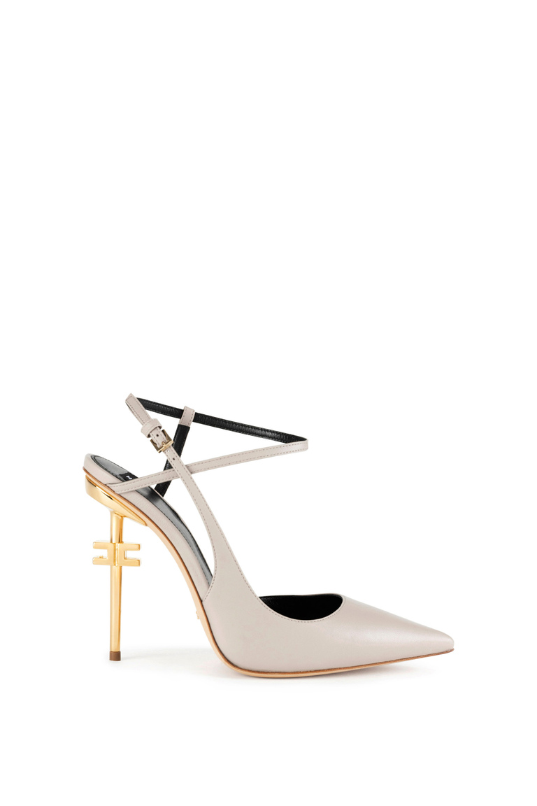 Slingback aus Leder mit Logo-Absatz. - Spitzenpumps | Elisabetta Franchi® Outlet