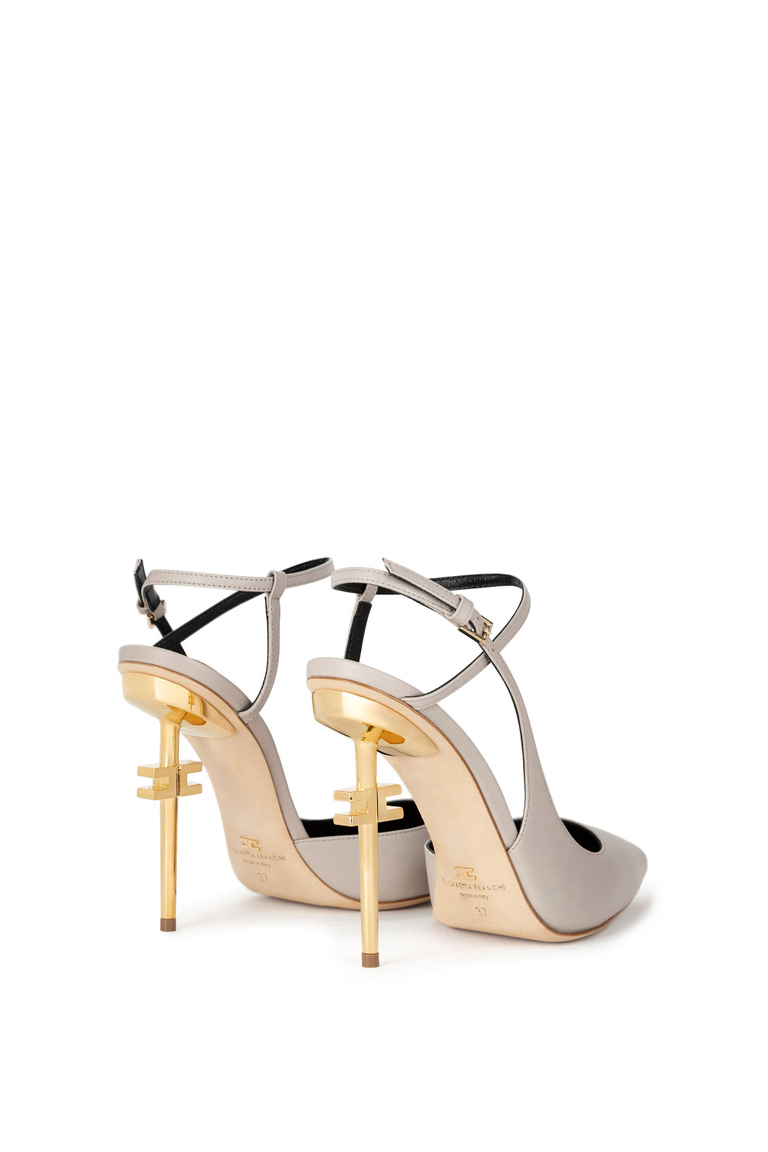 Leather slingback with logoed heel - Shoes | Elisabetta Franchi® Outlet