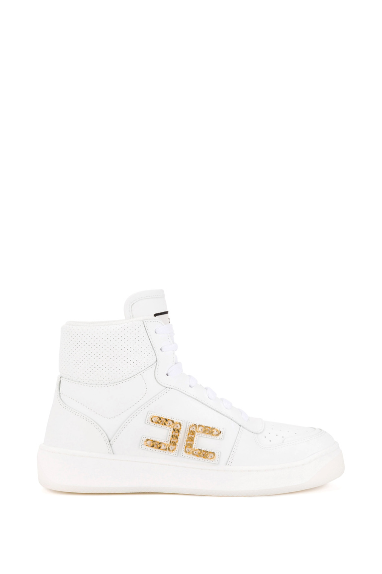 High top sneakers with chain logo - Shoes | Elisabetta Franchi® Outlet