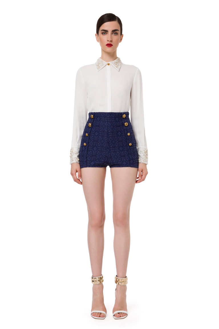 High-waist shorts made of lace with gold details - Shorts | Elisabetta Franchi® Outlet