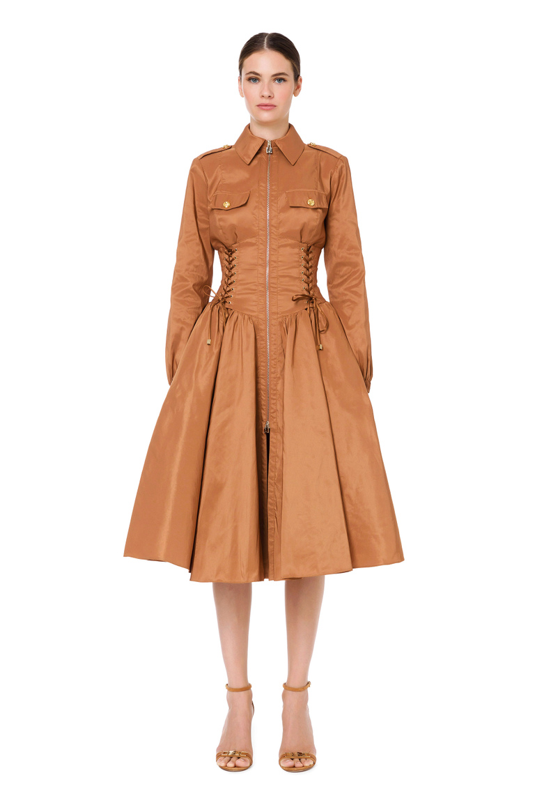 Duster coat in ottoman taffeta fabric - Jackets | Elisabetta Franchi® Outlet