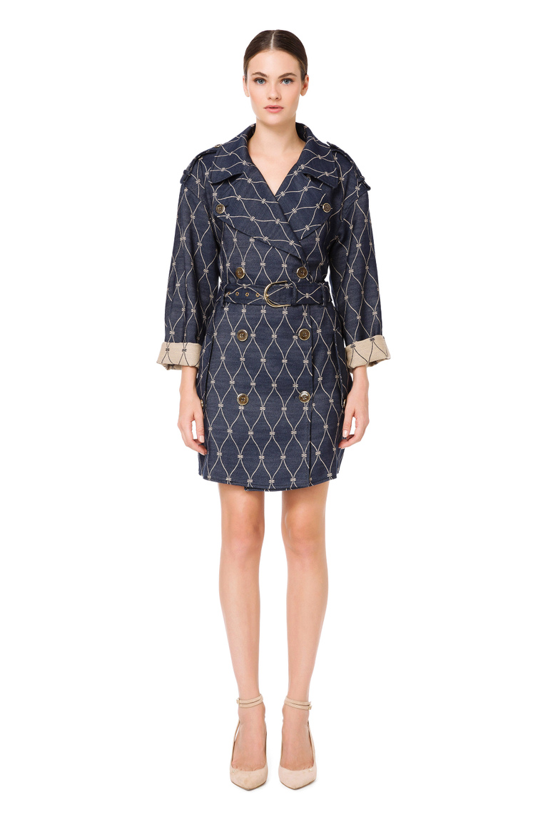 Double-breasted trench coat with diamond pattern - Jackets | Elisabetta Franchi® Outlet