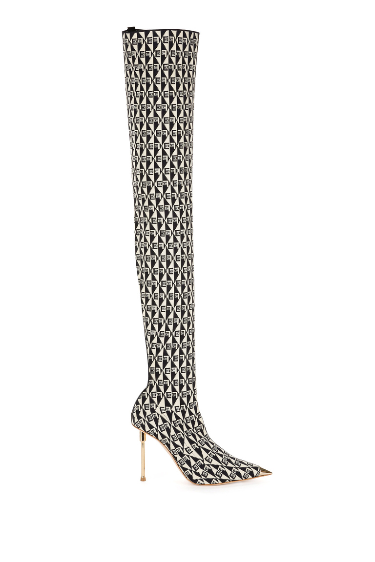 Cuissard-Stiefel aus Jacquard mit Guêpière - Schuhe | Elisabetta Franchi® Outlet