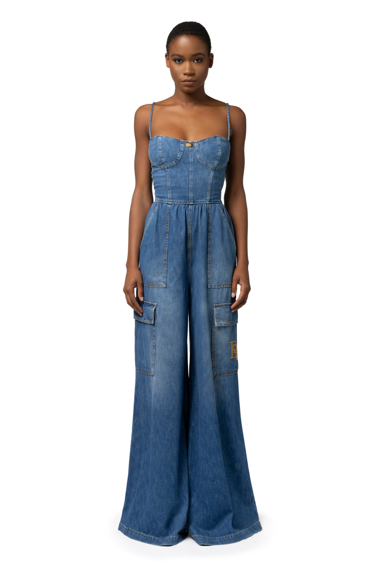 Denim jumpsuit with bustier top - Jumpsuits | Elisabetta Franchi® Outlet
