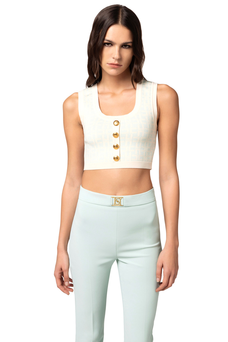 All-over jacquard logo top - Top | Elisabetta Franchi® Outlet