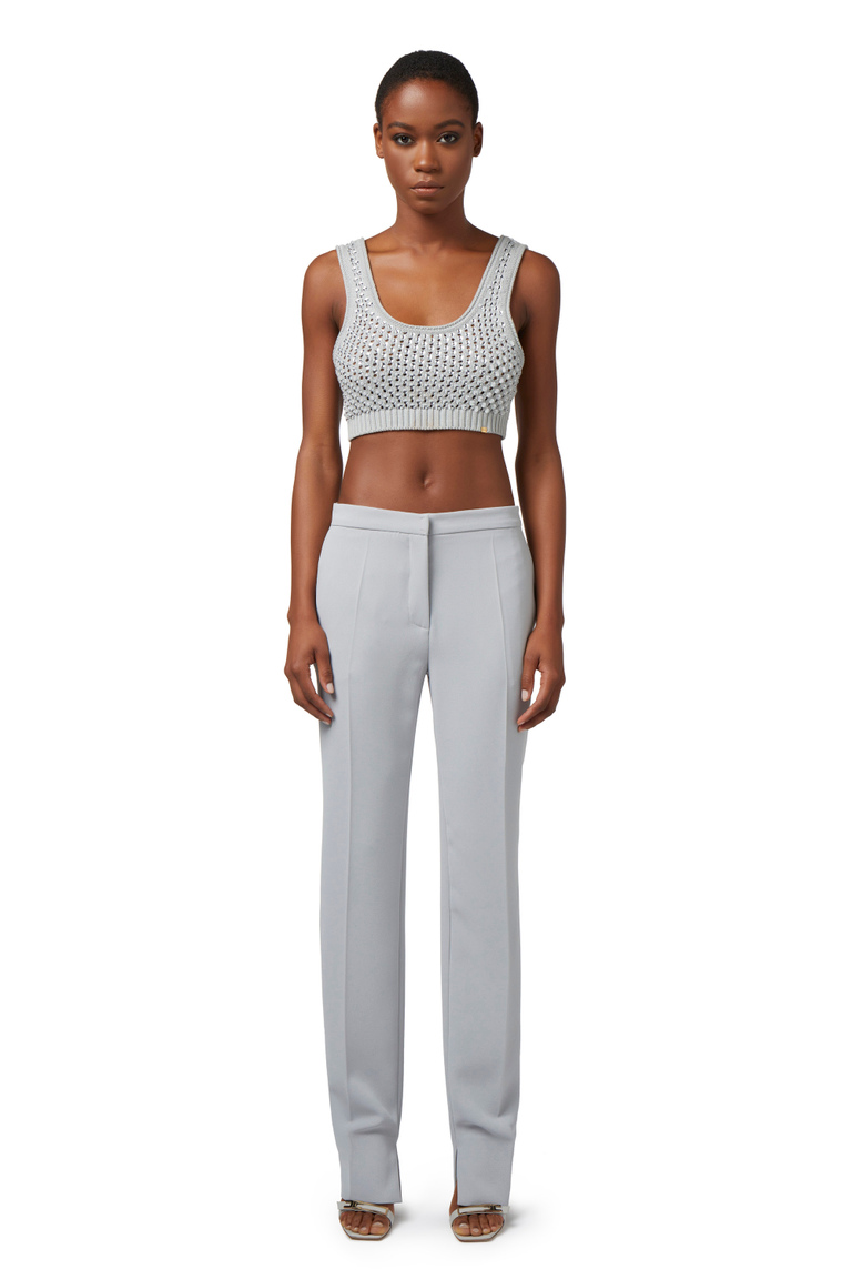 Cotton top in mesh stitch with rhinestones - Top | Elisabetta Franchi® Outlet