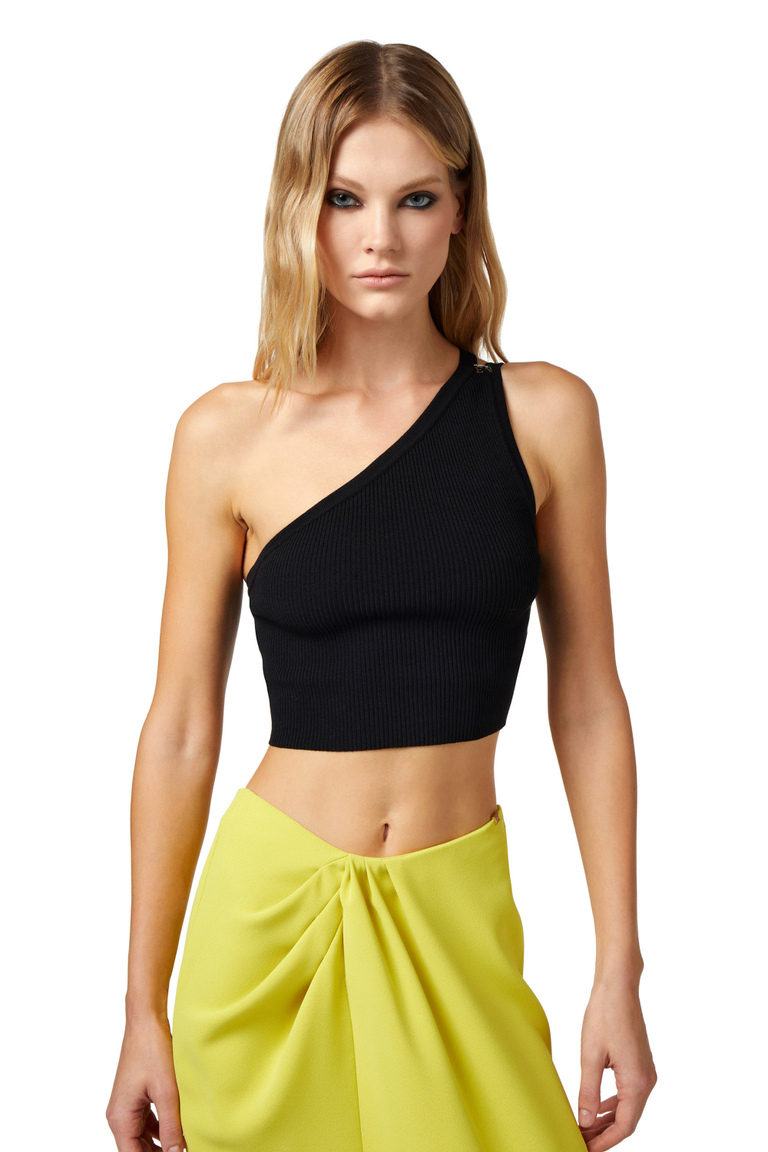 Rib knit asymmetric cropped top - Top | Elisabetta Franchi® Outlet
