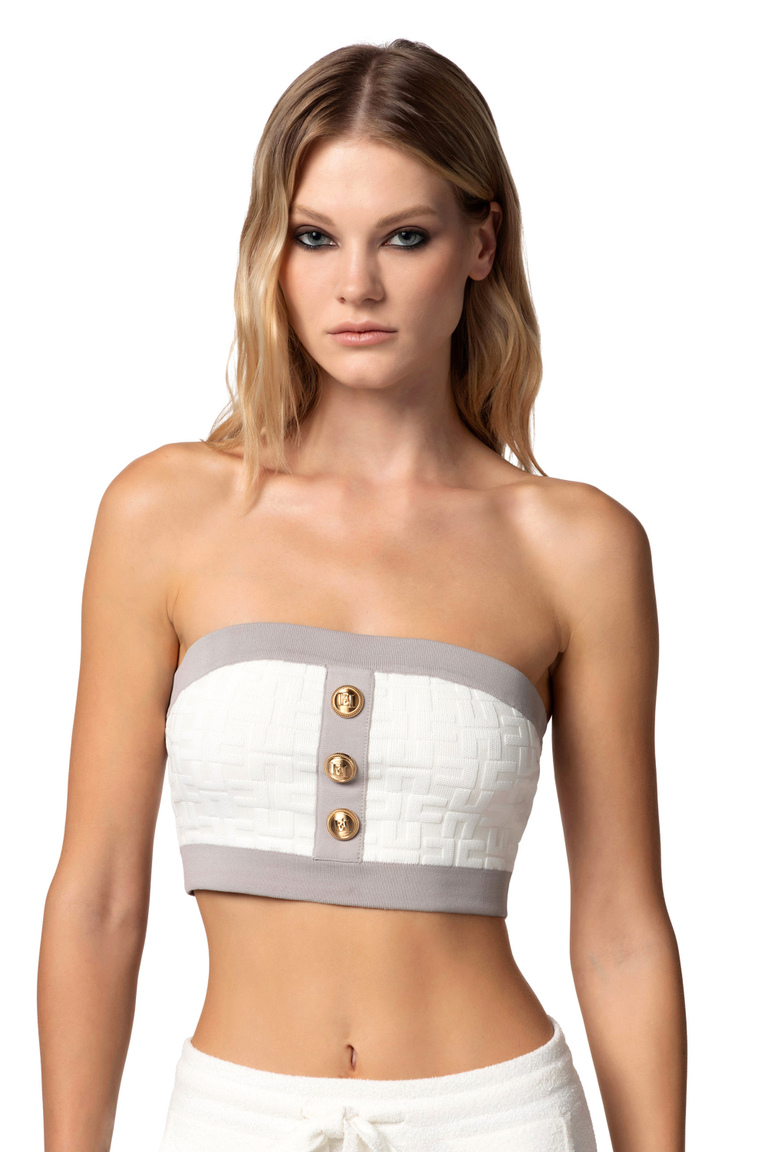 Embossed viscose bandeau top - Top | Elisabetta Franchi® Outlet