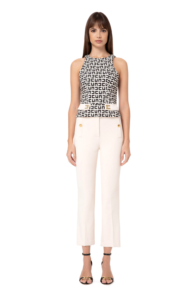 Double layer crêpe top printed with maze pattern - Apparel | Elisabetta Franchi® Outlet
