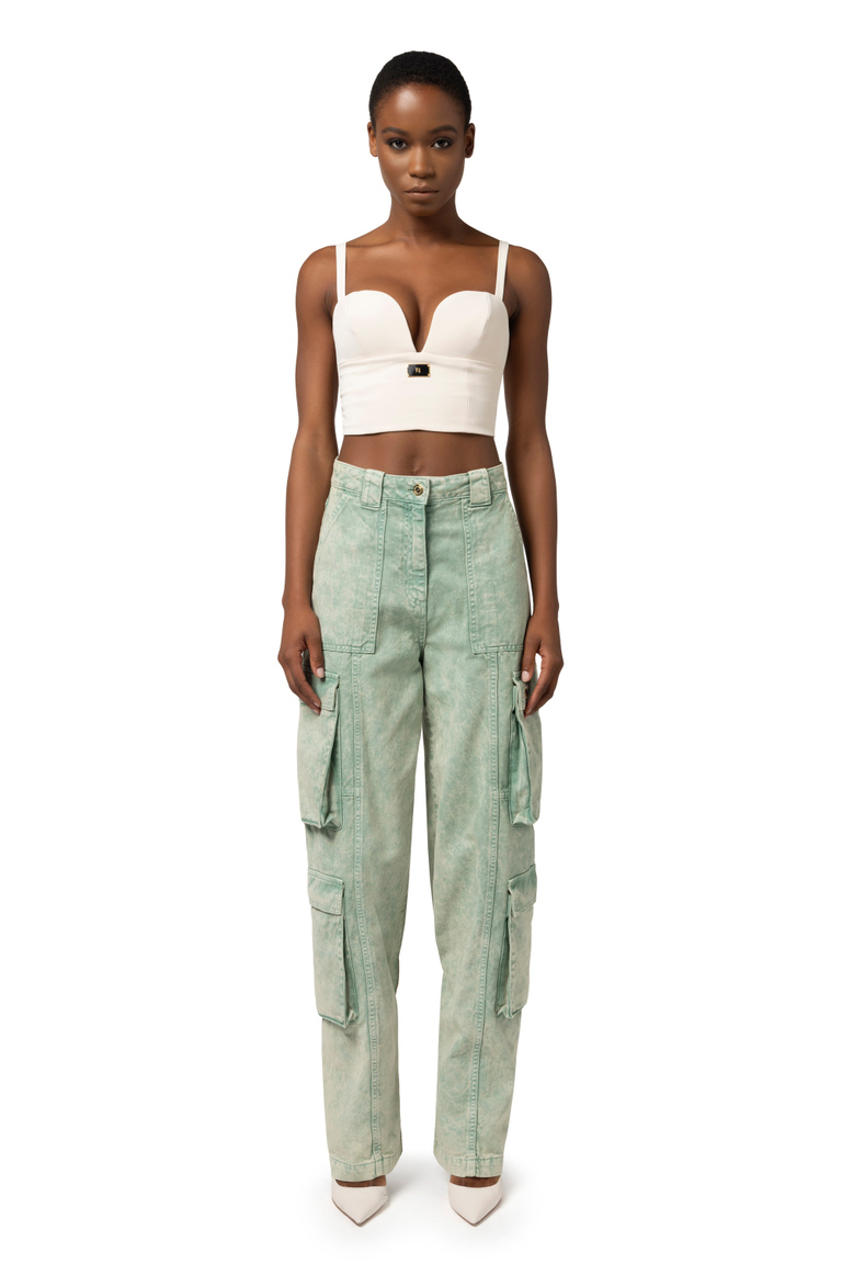 Bustier top in stretch crêpe with enamelled logo plaque - Top | Elisabetta Franchi® Outlet