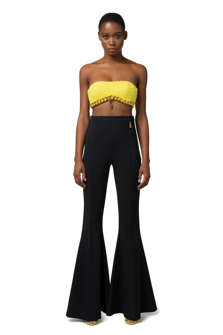 Tweed top with maxi chain - Top | Elisabetta Franchi® Outlet