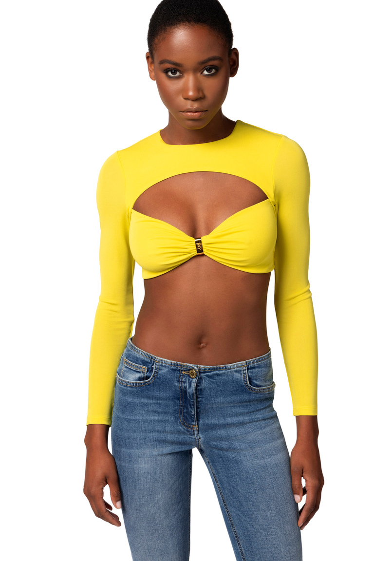 Cropped top in jersey with cut-out - Top e T-shirts | Elisabetta Franchi® Outlet