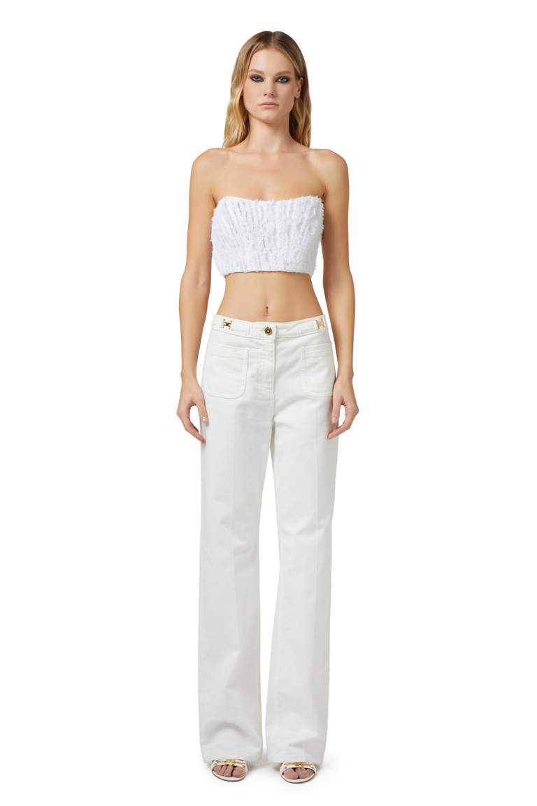 Cropped top in frayed organza - Top | Elisabetta Franchi® Outlet