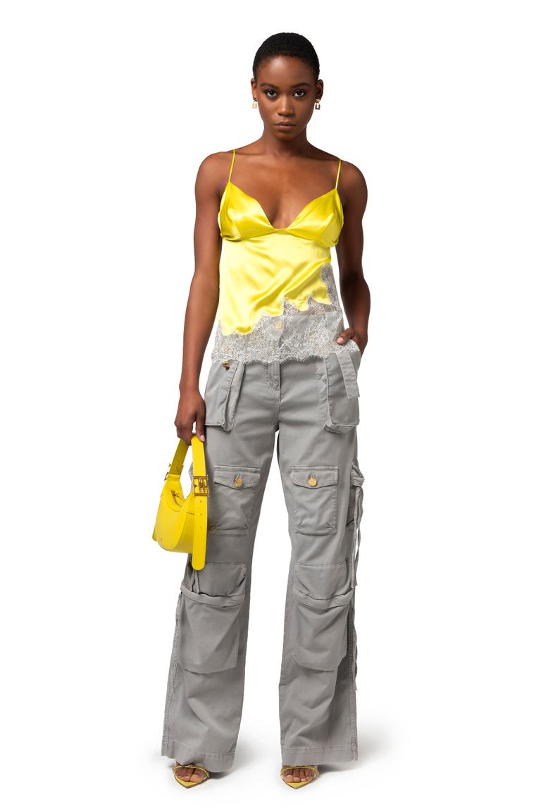 Top made of satin with lace inserts - Top e T-shirts | Elisabetta Franchi® Outlet