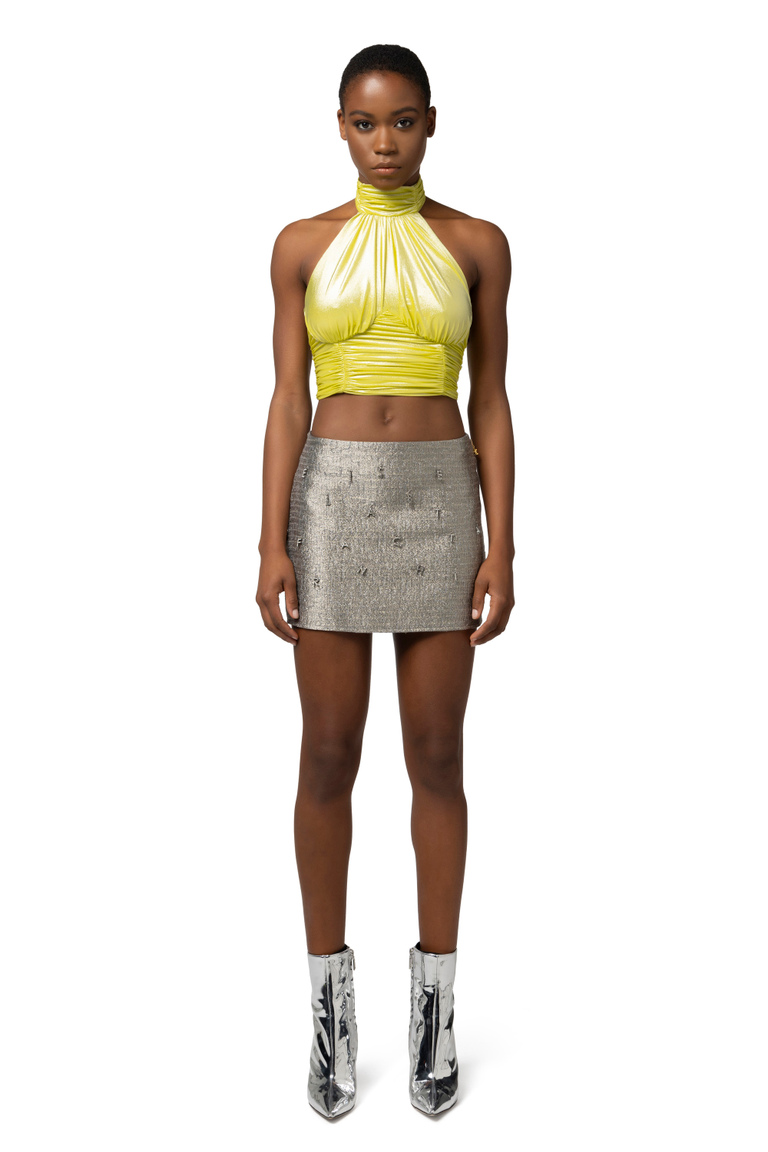 Top in draped metallic jersey - Top | Elisabetta Franchi® Outlet
