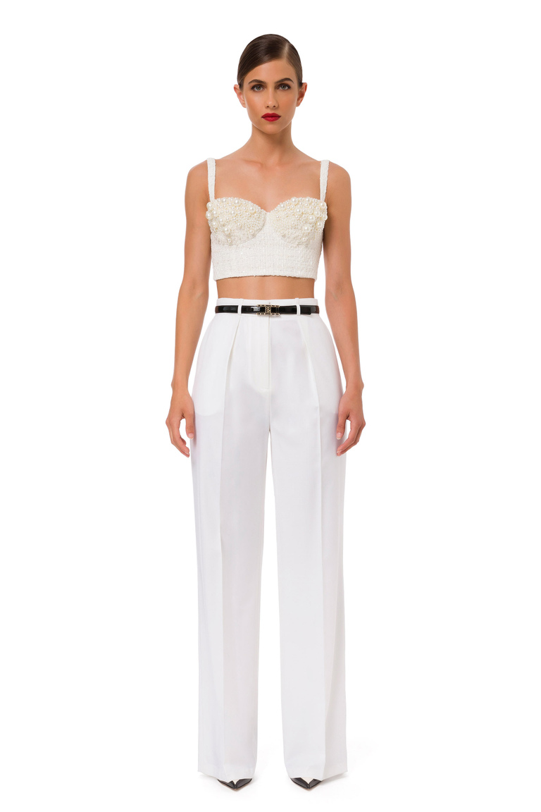 Tweed bustier with pearls - Top | Elisabetta Franchi® Outlet