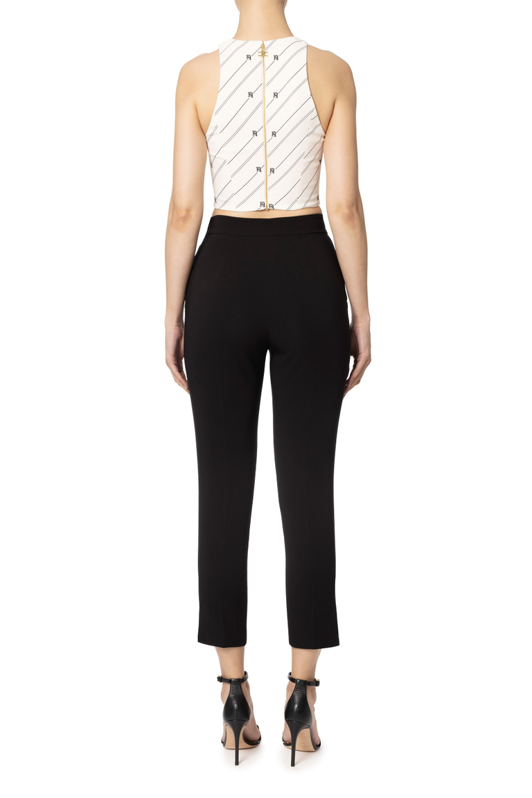 Logo print stretch crepe top with chain foulard - Top e T-shirts | Elisabetta Franchi® Outlet