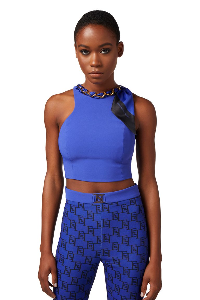 Top in crêpe stretch con catena foulard - Top e T-shirts | Elisabetta Franchi® Outlet