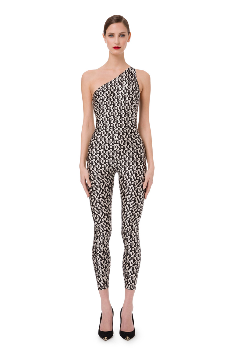 One-shoulder jumpsuit with diamond pattern - Jumpsuits | Elisabetta Franchi® Outlet