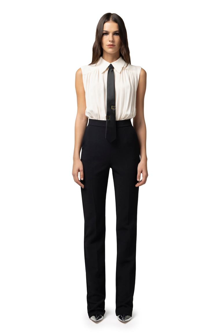 Tuta combinata in crêpe e viscosa con cravatta - Tute | Elisabetta Franchi® Outlet