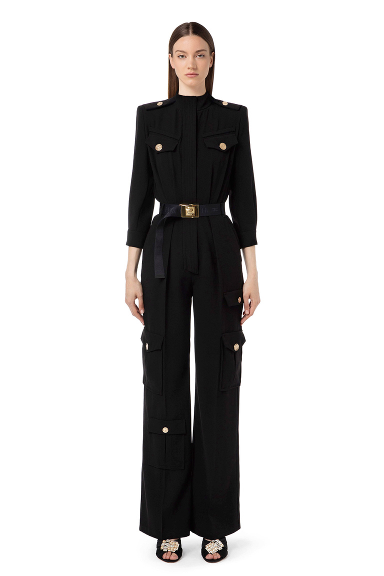 Cargo jumpsuit in crêpe fabric - Jumpsuits | Elisabetta Franchi® Outlet