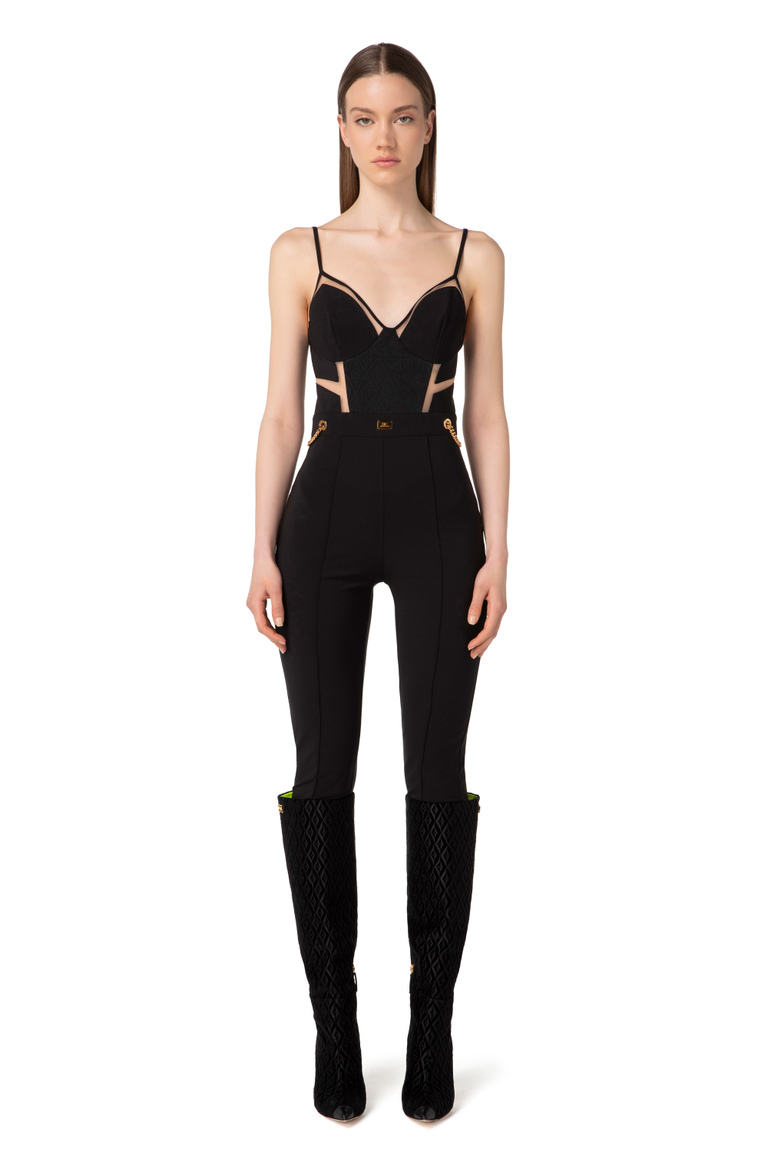 Bustier jumpsuit with tulle inserts - Jumpsuits | Elisabetta Franchi® Outlet