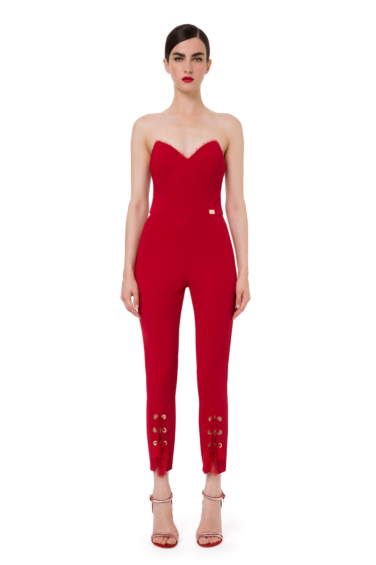 Full jumpsuit with frayed diamond neckline - New Now | Elisabetta Franchi® Outlet