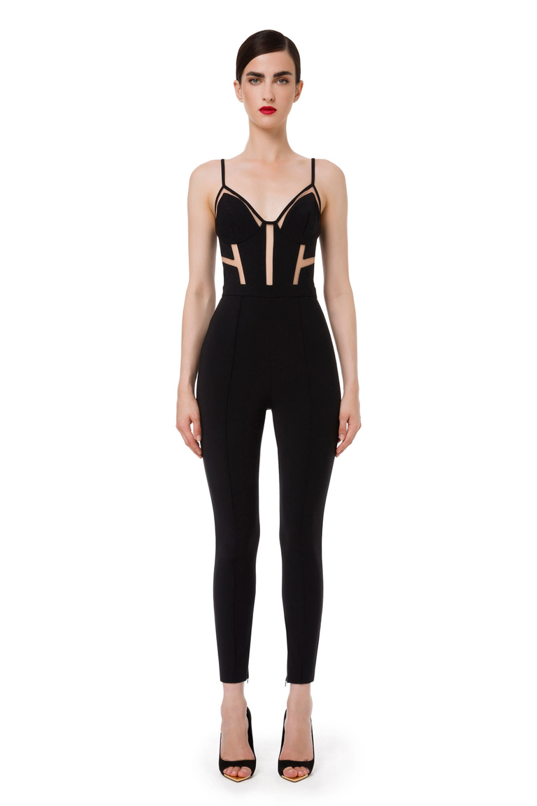 Slim fit jumpsuit with tulle inserts - Jumpsuits | Elisabetta Franchi® Outlet