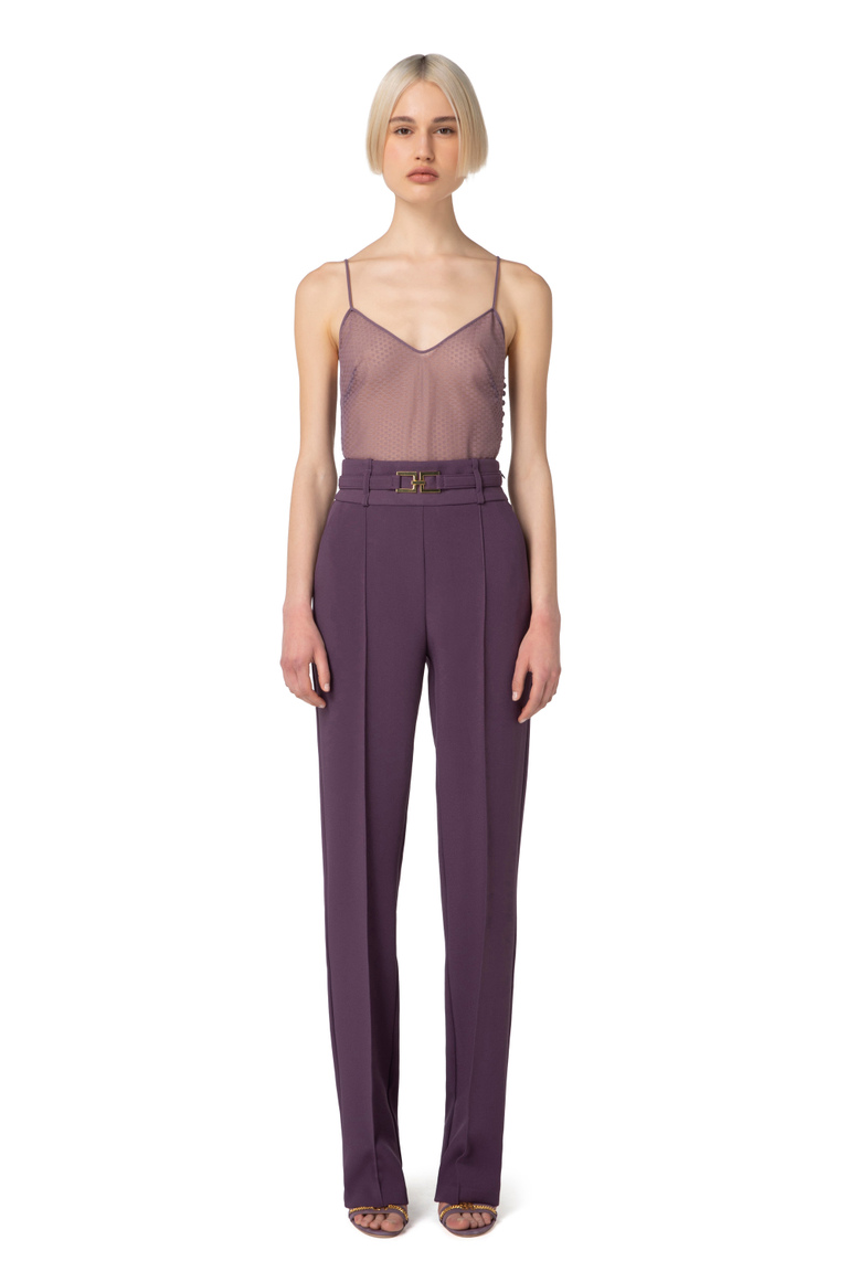 Jumpsuit in crêpe and tulle fabric with belt - Jumpsuits | Elisabetta Franchi® Outlet