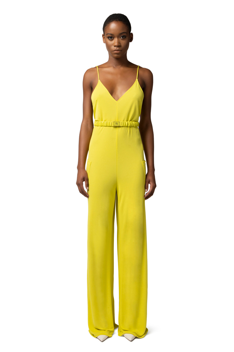 Jersey wide jumpsuit with belt and logoed buckle - Apparel | Elisabetta Franchi® Outlet