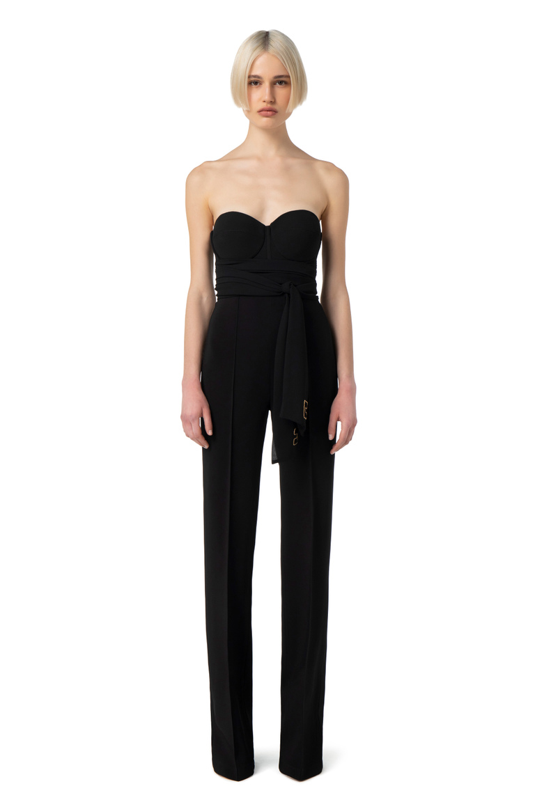 Jumpsuit in viscose fabric with bodice and scarf belt - Jumpsuits | Elisabetta Franchi® Outlet