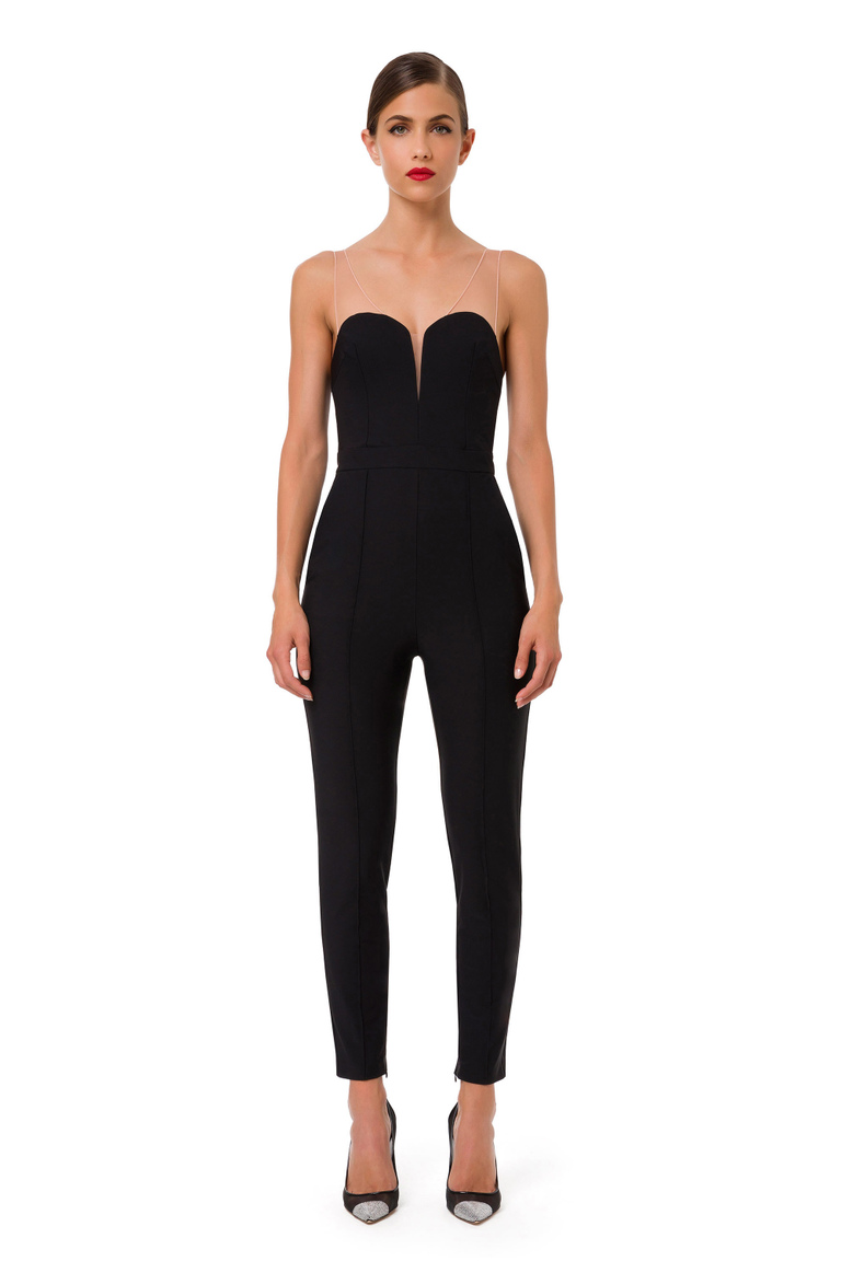 Full jumpsuit with nude effect neckline - Jumpsuits | Elisabetta Franchi® Outlet