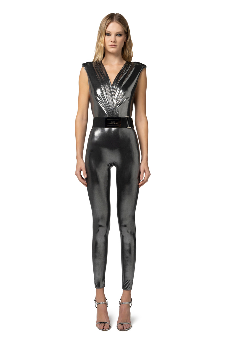 Tuta in jersey laminato con cintura - Tute | Elisabetta Franchi® Outlet