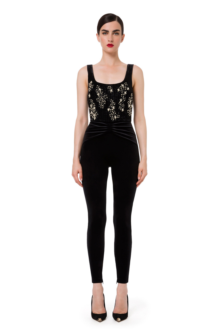 Full jumpsuit with pearl embroidery - Sparkling Party | Elisabetta Franchi® Outlet