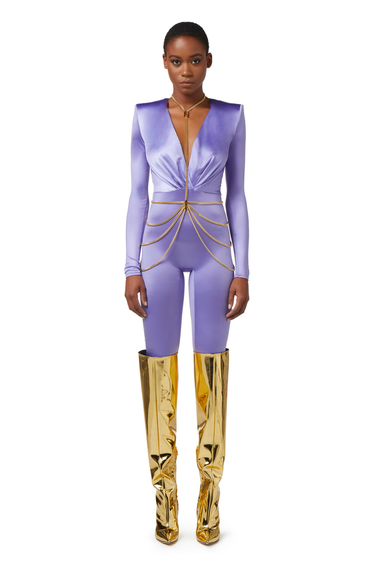 Lycra jumpsuit with body chain - Jumpsuits | Elisabetta Franchi® Outlet