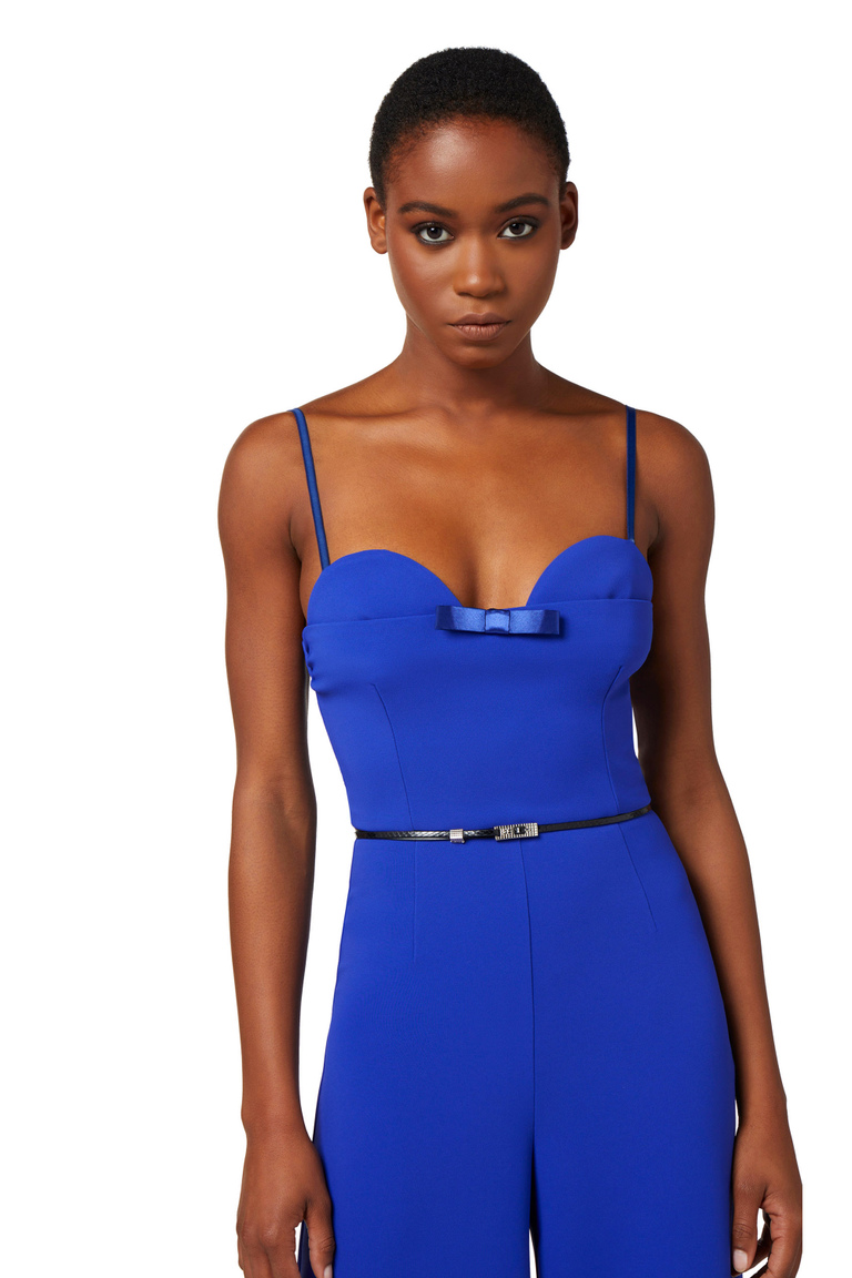 Jumpsuit in crêpe fabric with satin bow - Jumpsuits | Elisabetta Franchi® Outlet